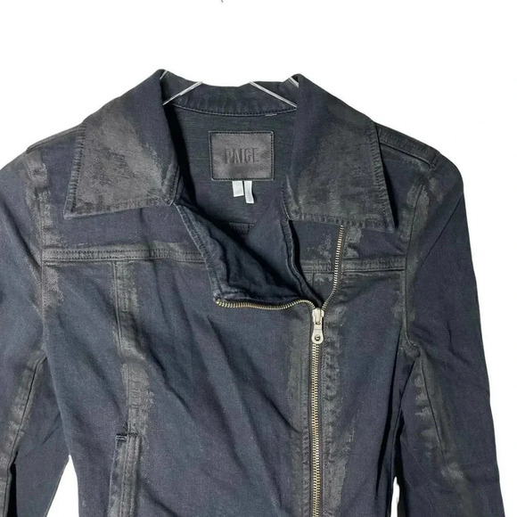 PAIGE size small black denim biker moto jacket zip front jeans - Picture 4 of 7